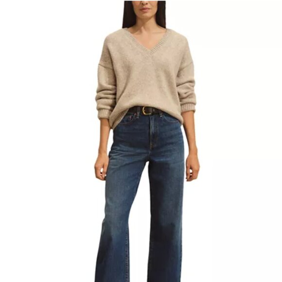 Buck Mason Highland Alpaca Boxy V-Neck Heather Khaki Size  XL - Picture 5 of 10